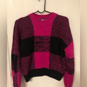 Vibrant Pink and Black Crew Neck Sweater